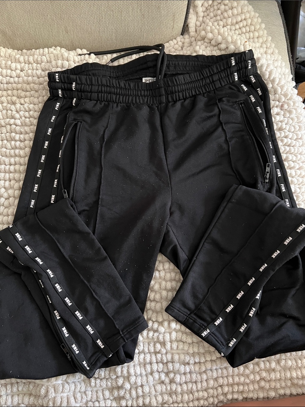 PINK Victoria's Secret Black Girls' Jogger Pants with Branded Side Tape